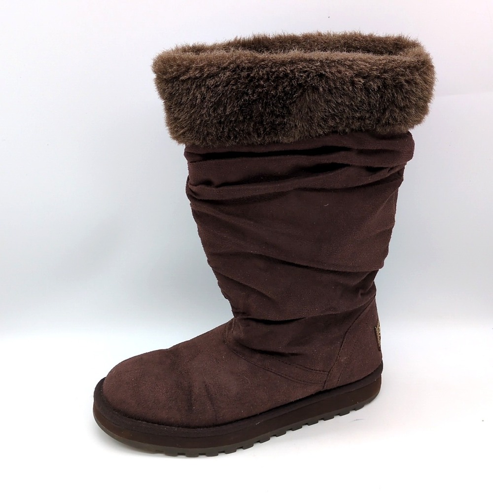 Skechers Shoes Womens Brown 7 Winter Boots Faux Fur Trim Mid Calf Pull On 46347